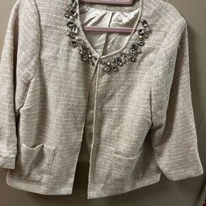 Joan Rivers Cream Textured Blazer with Embellished Collar
